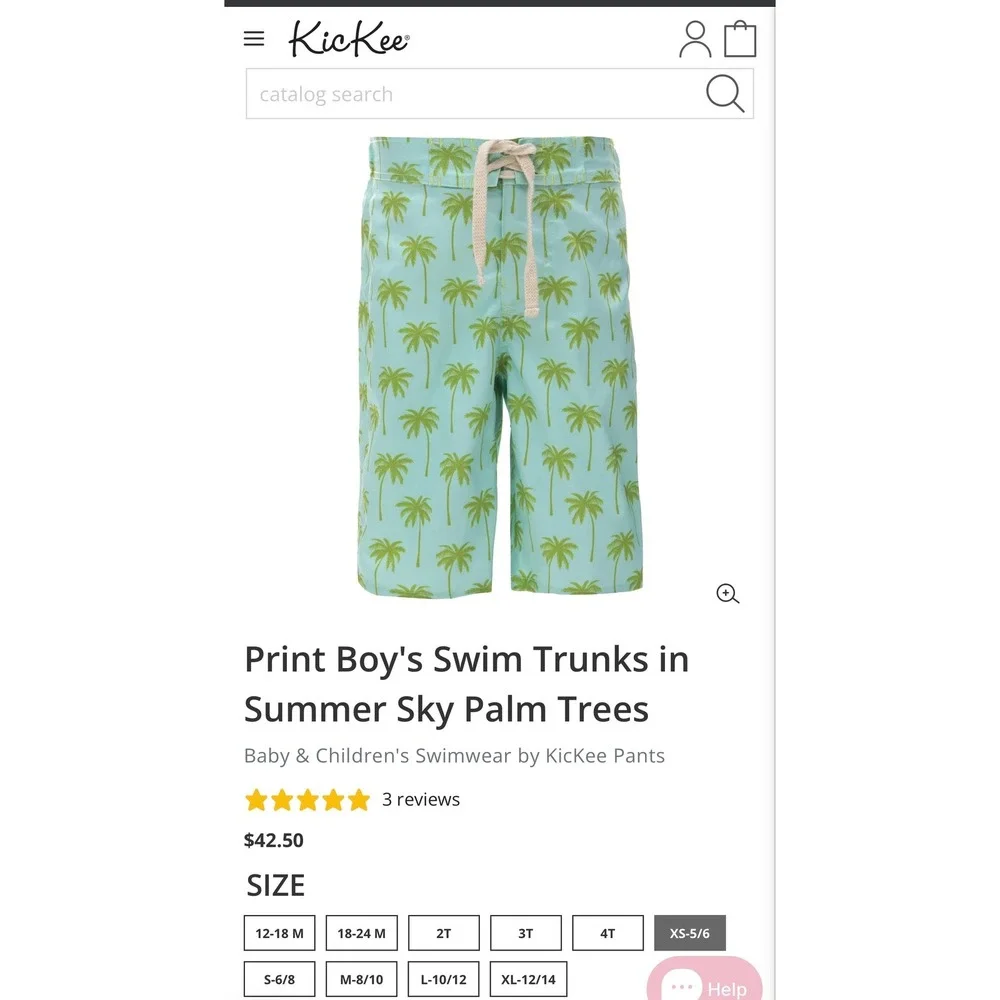 KicKee Pants Swim Trunks Boys XS 5/6 Summer Sky Palm Trees BTN1341